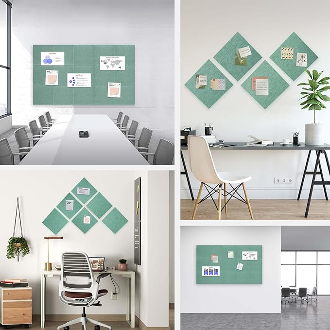 Large Cork Board for Office Wall Decor,48"x36"-12 Pack Felt Wall Tiles with Safe Removable Adhesive Tabs, 1/2" Thick, Felt Bulletin Board Pin Board Cork Boards for Walls - Sage Green-DeskLoop Office