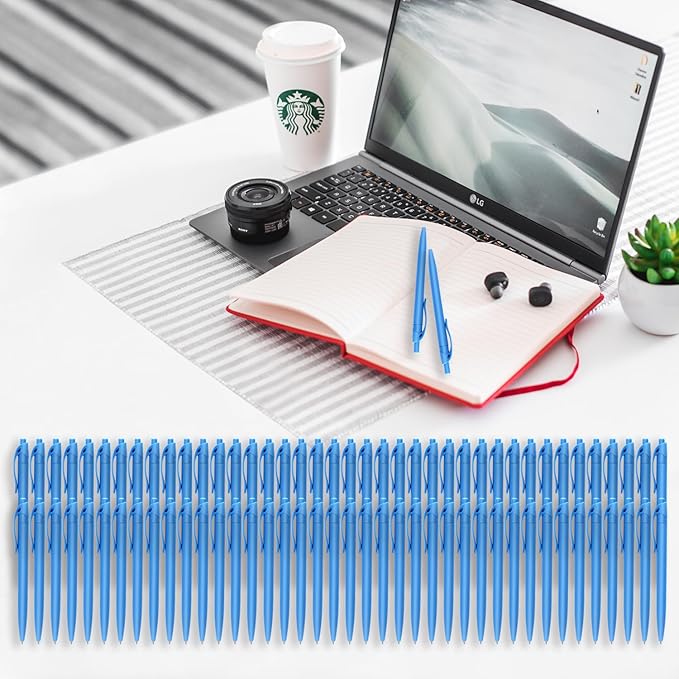 Aozora Pens Bulk 120 Pack Blue Click Pens No Bleed Wholesale Retractable Ballpoint Pens Medium Point,Smooth Ink Pens for Journaling School Office Supplies 1.0MM Blue Ink-DeskLoop Office