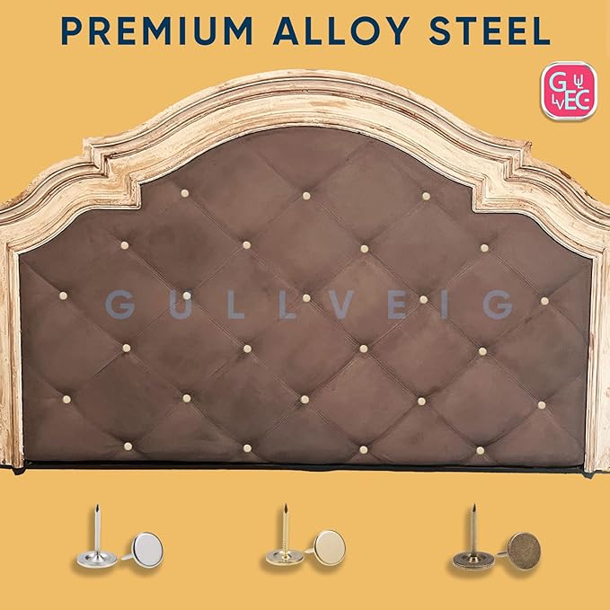 Gullveig Golden Push Pins and Thumb Tacks: Heavy Duty Flat Upholstery, Long Carpet Tacks, and Decorative Nails for Wood and Fabric, 50 Count-DeskLoop Office