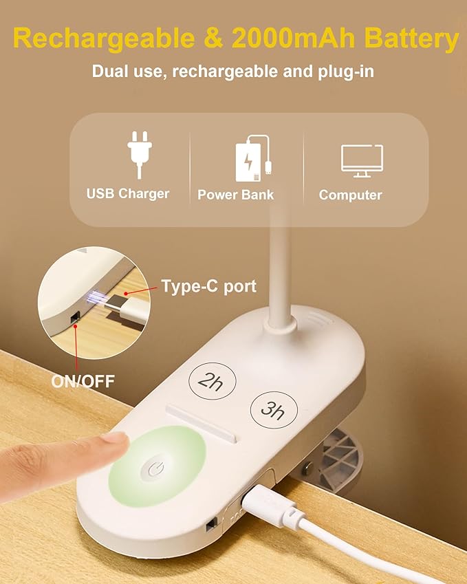 SZOKLED Red Light Reading Lights for Books in Bed, Clip on Lamp with Timer & Dimmable, Rechargeable Eye Care Night Light for Bedroom, Desk, Laptop, Headboard-DeskLoop Office