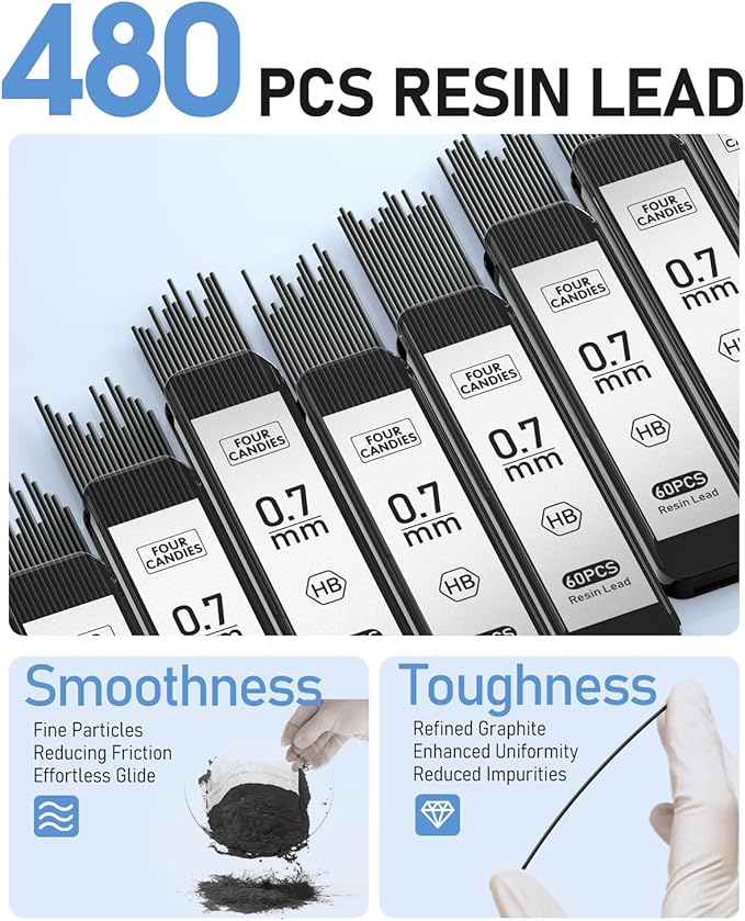 Four Candies Mechanical Graphite Pencil Set, 3pcs Black Metal Pencils with Anti-Skid Grip, Ideal for Artists, Professionals, Teachers and Students-DeskLoop Office