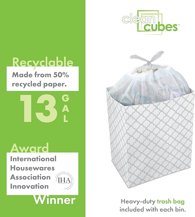 | 13 Gallon Disposable Trash Cans (6-Pack) with Fitted Trash Bags - Reusable Garbage and Recycling Bins for Parties, Events, and More (Trellis - 17" Height x 13.5" Width x 10" Depth)-DeskLoop Office