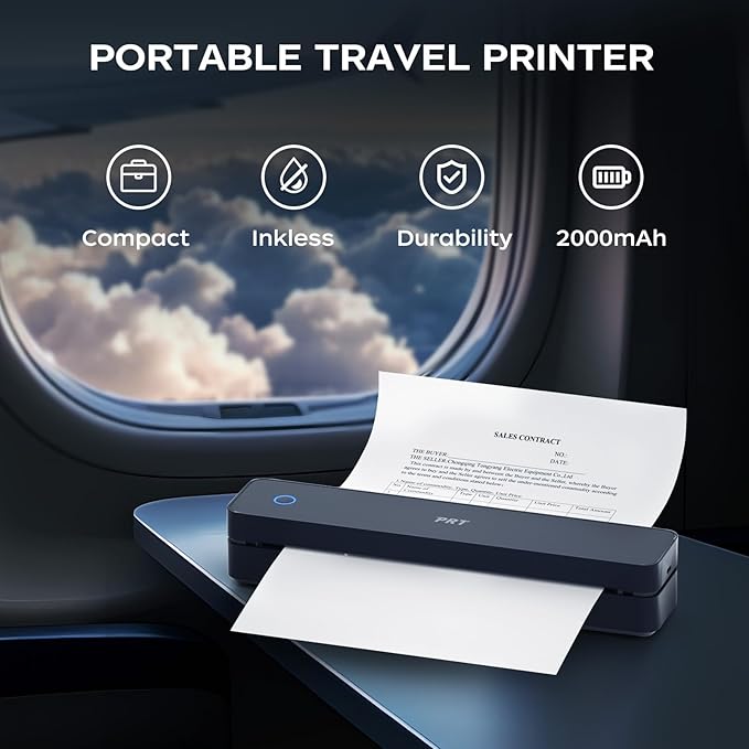 PRT Thermal Portable Printer Wireless for Travel, Inkless Bluetooth Support 8.5"x11" US Letter, A4, Compatible with iOS, Android, Laptop, Mobile Printer for Office, Vehicle, Home Use-DeskLoop Office
