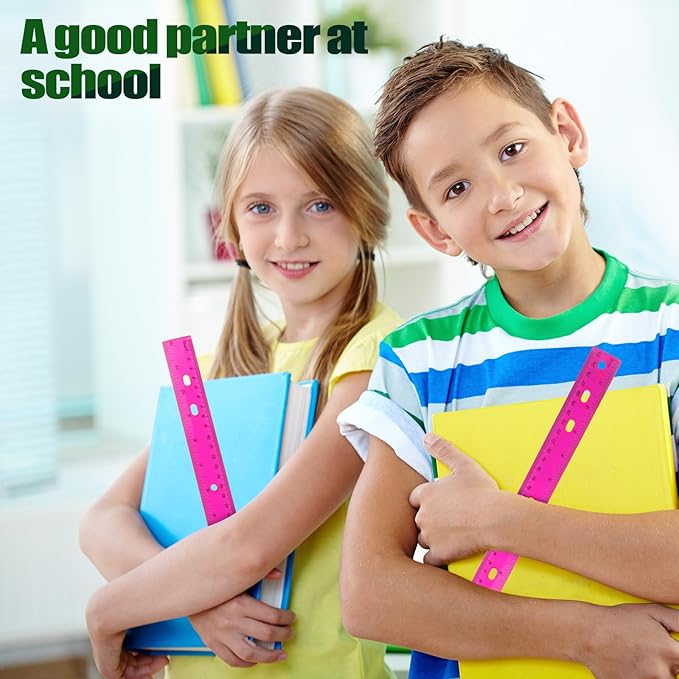 28 Pack Plastic Ruler 12 Inch Transparent Rulers - Metric Bulk for Kids School Office Classroom, Pink-DeskLoop Office