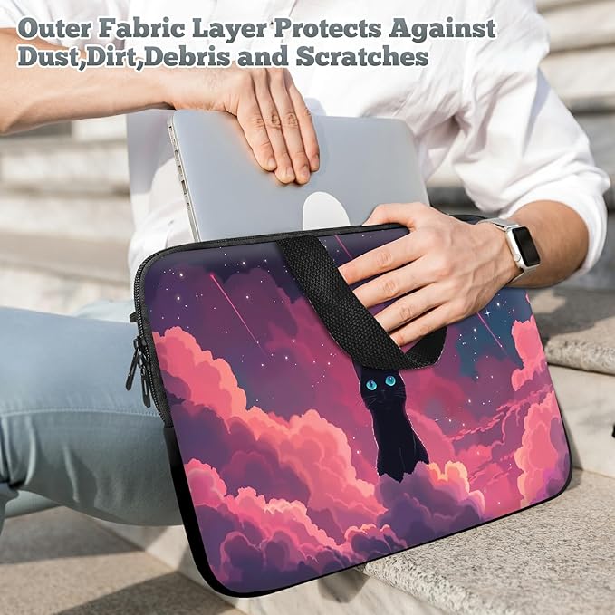 Laptop Sleeve Case Bag 15 inch, Pink Sky Cat Slim Carrying Case Durable Handbag Travel Laptop Bag for 15 inch MacBook Air M3/M2/15 Pro/Surface Laptop 7/6/5/4/3/ Dell XPS 15 Plus