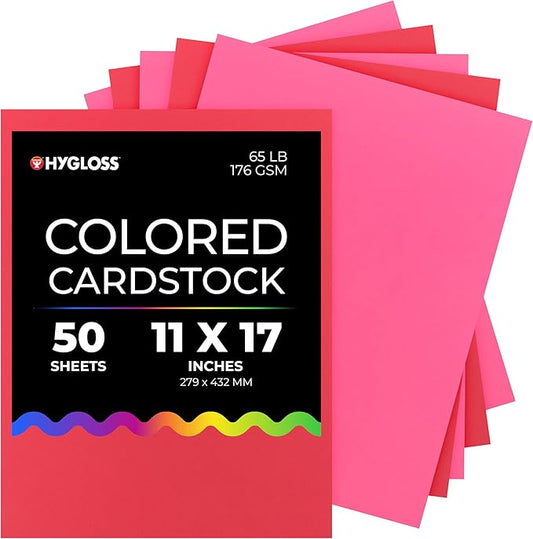 Hygloss 50 Sheets Valentine’s Day Colored Cardstock - 11x17-Inch Red and Pink Letter Size Color Cardstock Paper - 65 lb/ 176 gsm, Acid-Free, Fade-Resistant-DeskLoop Office