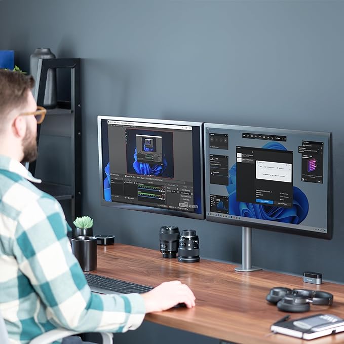 VIVO Dual Monitor Desk Mount, Heavy Duty Fully Adjustable Steel Stand, Holds 2 Computer Screens up to 30 inches and Max 22lbs Each, Gray Color, STAND-V002-GY-DeskLoop Office