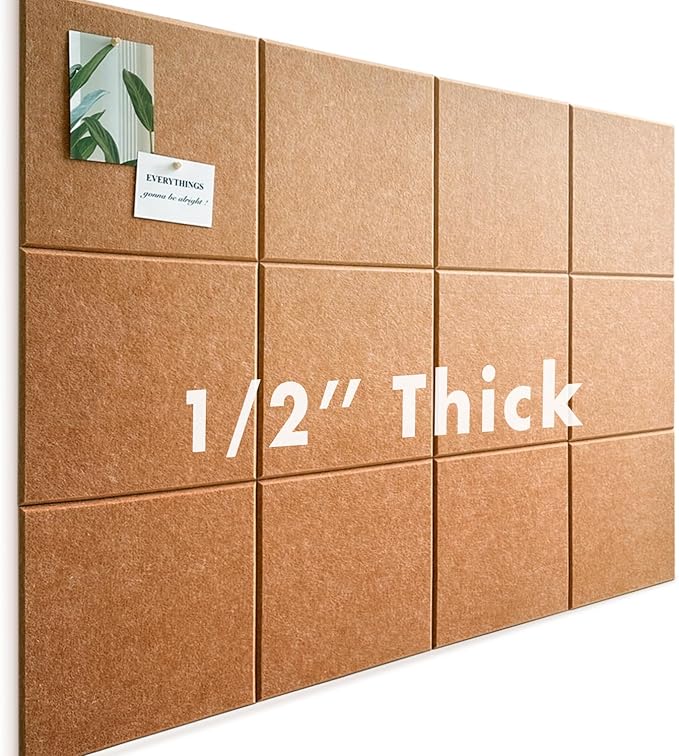 Large Cork Board for Office Wall Decor,48"x36"-12 Pack Felt Wall Tiles with Safe Removable Adhesive Tabs, 1/2" Thick, Felt Bulletin Board Pin Board Cork Boards for Walls - Copper-DeskLoop Office