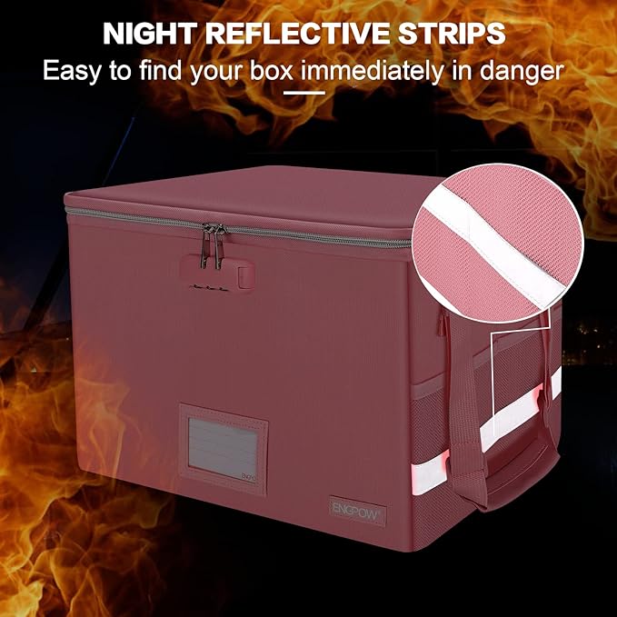 ENGPOW File Box with Lock, Fireproof Document Box with Pockets, Collapsible File Organizer Filing Storage Cabinet with Handle, Portable Home Office Safe for Hanging Letter/Legal Folders, Pink, 2 Pack-DeskLoop Office