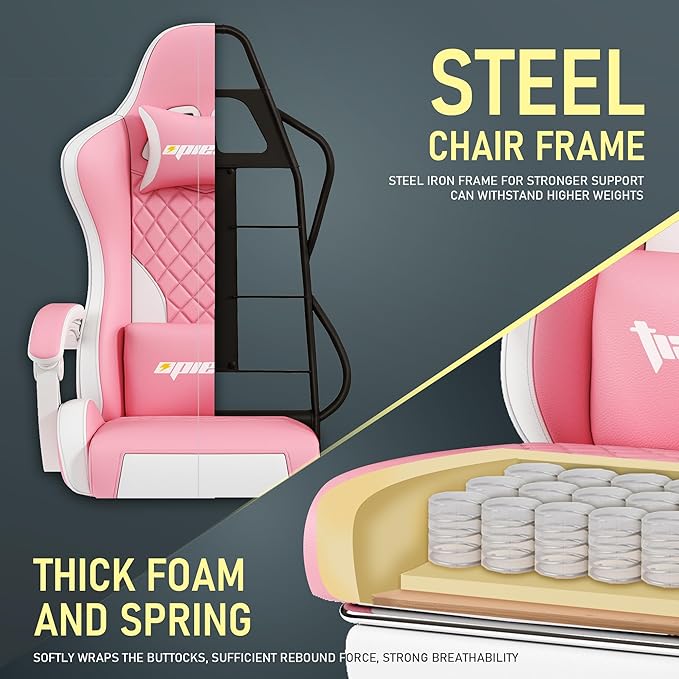 Gaming Chair,Ergonomic Computer Chairs for Adults with Footrest, PU Leather Office Chair with Adjustable Lumbar Support & Pocket Spring Cushion - Heavy Duty 400lb Capacity Gamer Chair (Pink)-DeskLoop Office