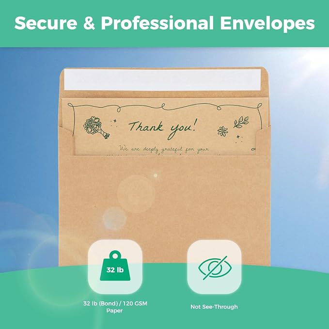 Ohuhu Blank Brown Kraft Cards and Envelopes 100 Pack - Image 8