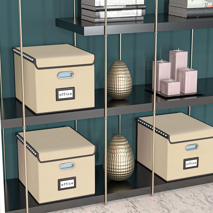 Huolewa File Organizer Box with Lid, Collapsible File Folder Organizer for Office Document Storage, Filing Box with Plastic Slide for Letter/Legal Size Hanging Files (Brown)-DeskLoop Office