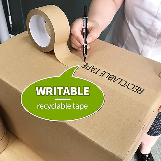 Eco-Friendly Kraft Paper Tape, Biodegradable Kraft Paper Tape, Recyclable Writable Packing Tape, Non-Coated Surface for Masking, Sealing, 2inch x 60yards, 24Rolls-DeskLoop Office
