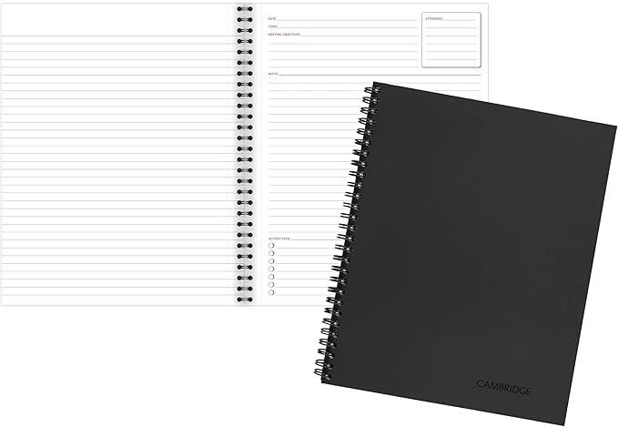 Cambridge Limited Business Notebook, Meeting Format, Legal Ruled Paper, 8-1/4" x 11", 80 Sheets, Flexible Soft Touch Cover, Wirebound, Gray (06132)-DeskLoop Office