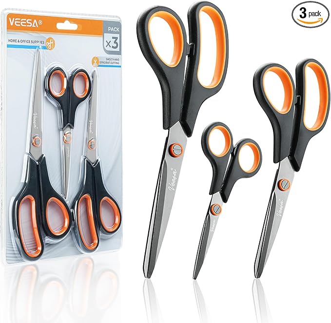 Scissors, 3-Pack Titanium Coated Non Stick Scissors (8.5’’, 7.5’’, 5.5’’) - Premium All-Purpose Cutting Tools for Craft, Office & Home Use-DeskLoop Office