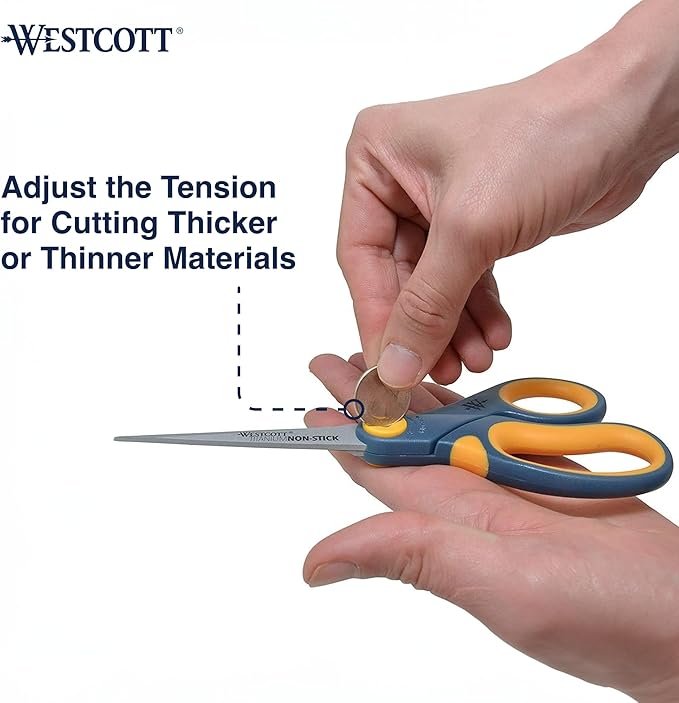Westcott 17597 8-Inch Non-Stick Titanium Scissors For Office and Home, Blue/Gray, 6 Pack