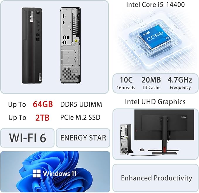 Lenovo ThinkCentre M70s Small Form Factor Business Desktop, 14th Gen Intel 10-Core i5-14400, 32GB DDR5 RAM, 1TB SSD, HDMI, DP, Wi-Fi 6, Windows 11 Pro, Bundle with Adata UC310 64GB USB Flash Drive-DeskLoop Office