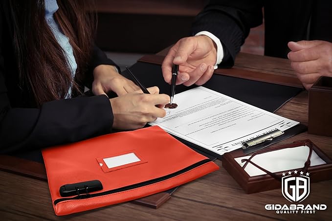 Red Notary Bag with Lock | 14x11 inch | Zipper Document Bag | Locking Case for Notary Kit, Stamp, Embosser, Ink Pad, and Valuables-DeskLoop Office