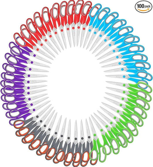 Scissors Bulk Set of 100-Pack, Niutop 8" Multipurpose Sharp Sewing Craft Fabric Scissors for Office Home High/Middle School Student Office Teacher Art Supplies, Soft Comfort-Grip Right/Left Handles-DeskLoop Office
