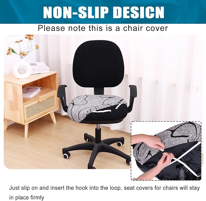 Smiry Printed Office Computer Chair Seat Covers, Stretch Fit Universal Desk Rotating Chair Cover Washable Removable Seat Cushion Protectors - Grey and Black-DeskLoop Office