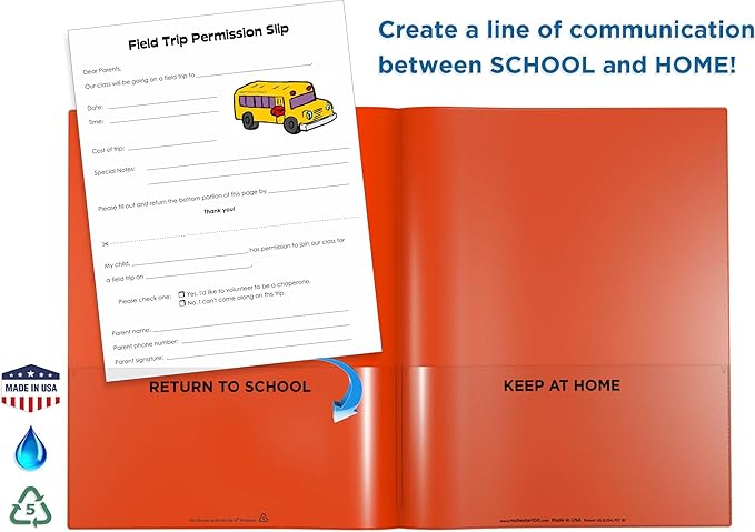 Nicky's Folder® English Communicator, Parent-Teacher Folder, Patented Tear-Resistant, Flexible Plastic, 2 Inside Pockets, 2 Exterior Sleeves, Letter Size Paper, Single Color (24 Pack) (Yellow)