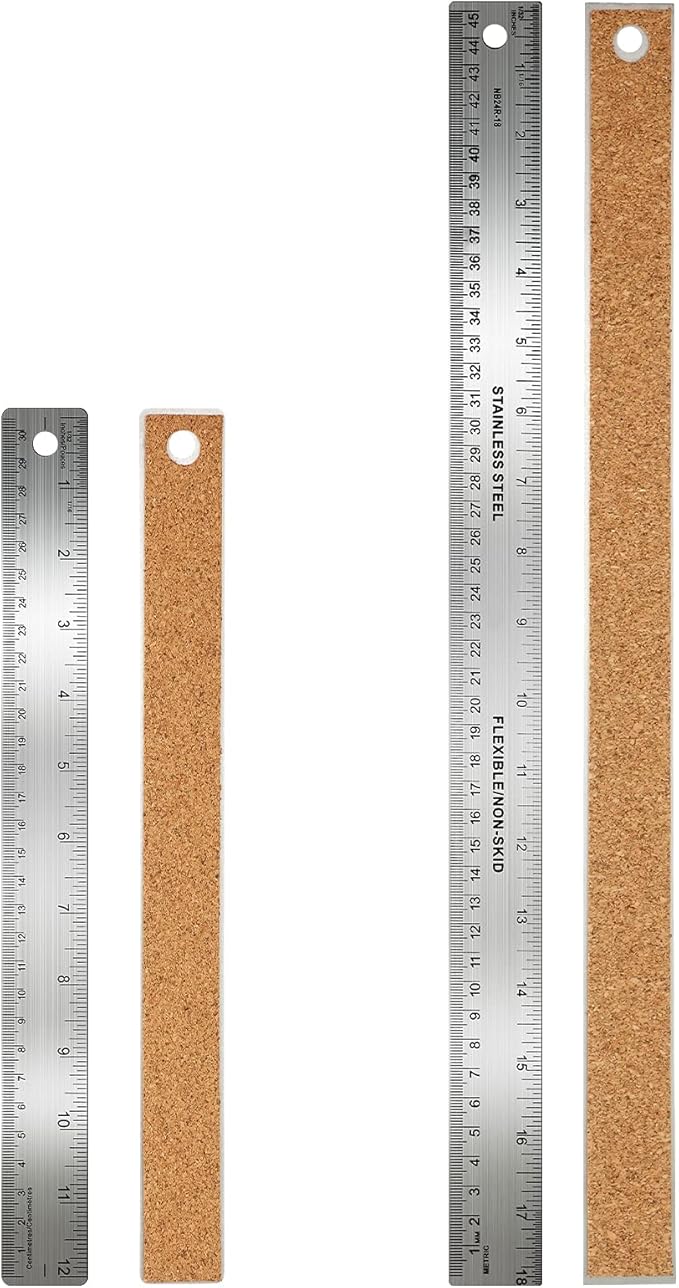Frienda 2 Pcs Metal Ruler Cork Backed 12 Inch and 18 Inch Stainless Steel Rulers with Cork Backing Non Slip Straight Measure Edge for Student Graduation School Supply-DeskLoop Office