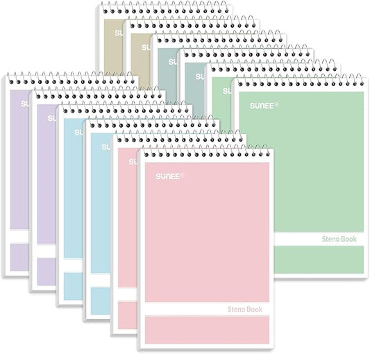 SUNEE 12 Pack Steno Pads 6x9, Gregg Rule, 60 Sheets, 6 Assorted Color Spiral Notebook 6x9, White Paper, Take Notes with Top Spiral Notebook, for School, University, College, Work, Office-DeskLoop Office