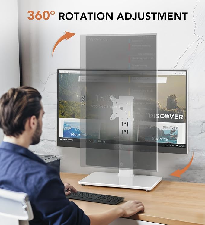 Single LCD Computer Monitor Free-Standing Desk Stand Riser for 13 inch to 32 inch Screen with Swivel, Height Adjustable, Rotation, Holds One (1) Screen up to 77Lbs(HT05W-001) White-DeskLoop Office