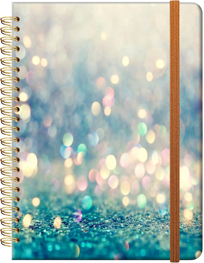 Ruled Spiral Writing Notebook,A5 Hardcover Lined College Journal for Women Lady,Fashion Puppy Watercolor Strong Twin-Wire Binding with Premium Paper,8.4" X 6",Perfect for School,Office,Home Gifts(Beautiful Blue Shiny)-DeskLoop Office