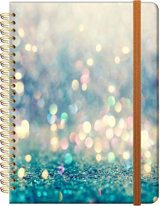 Ruled Spiral Writing Notebook,A5 Hardcover Lined College Journal for Women Lady,Fashion Puppy Watercolor Strong Twin-Wire Binding with Premium Paper,8.4" X 6",Perfect for School,Office,Home Gifts(Beautiful Blue Shiny)-DeskLoop Office