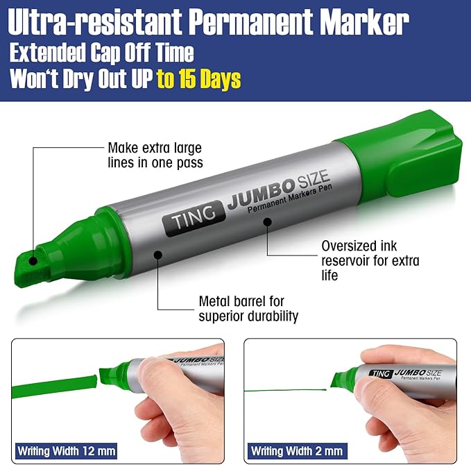 Fuutreo 16 Pcs Jumbo Size Permanent Markers Bulk Large Chisel Tip Permanent Markers Thick Waterproof Jumbo Pens Set Huge Poster Supplies(Rainbow)-DeskLoop Office