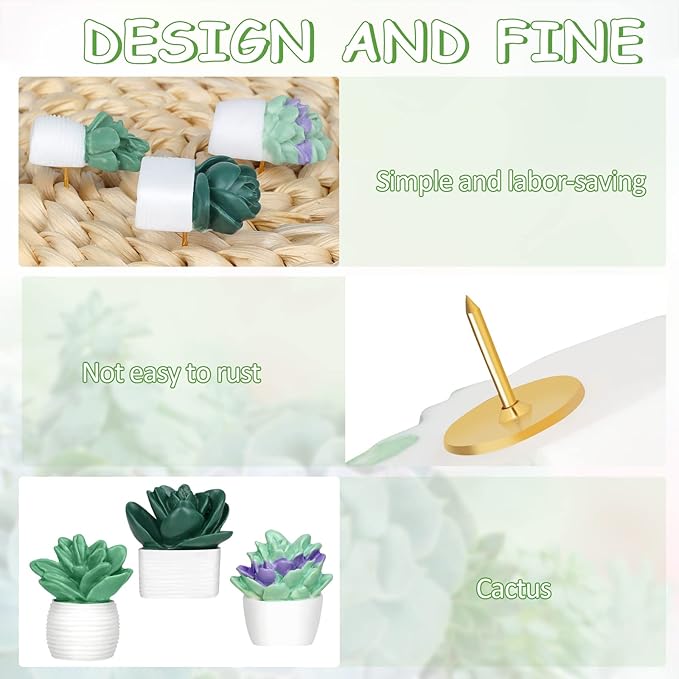 20 Pieces Cute Succulent Plants Decorative Push Pins Colorful Floret Thumbtacks for Photo Wall, Feature Wall, Whiteboard, Cork Board, Map, Bulletin Board, Office or Home (Three Assorted Styles)-DeskLoop Office