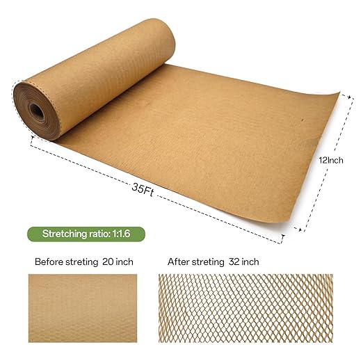 Honeycomb Packing Paper, 12" x 35' Honeycomb Cushioning Wrap Roll for Moving Shipping Packaging Gifts, Recyclable Honeycomb Paper Moving Supplies Bubble Paper Wrapping Protective Roll-DeskLoop Office