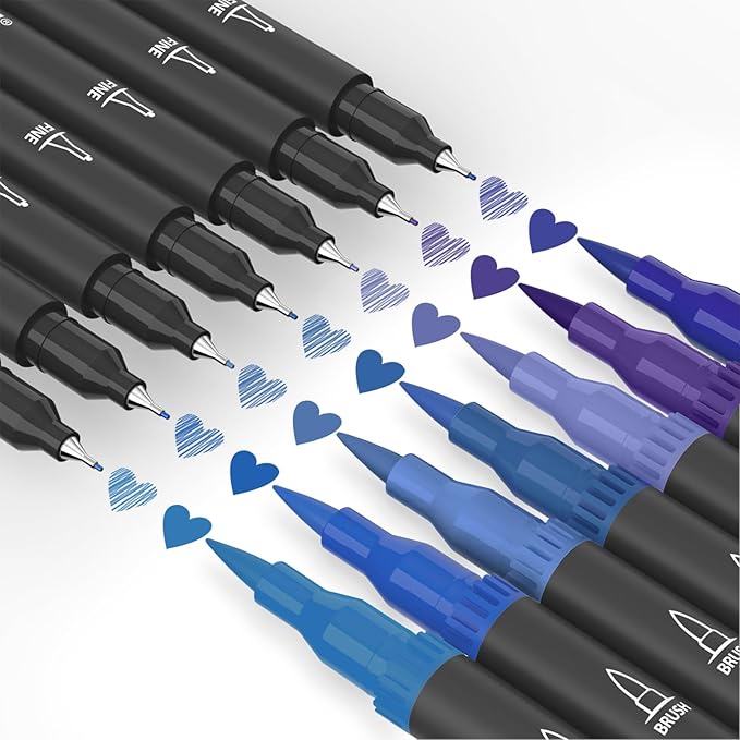 Mogyann Blue Markers, 12 Pack Dual Brush Pens Drawing Markers for Art Sketching-DeskLoop Office
