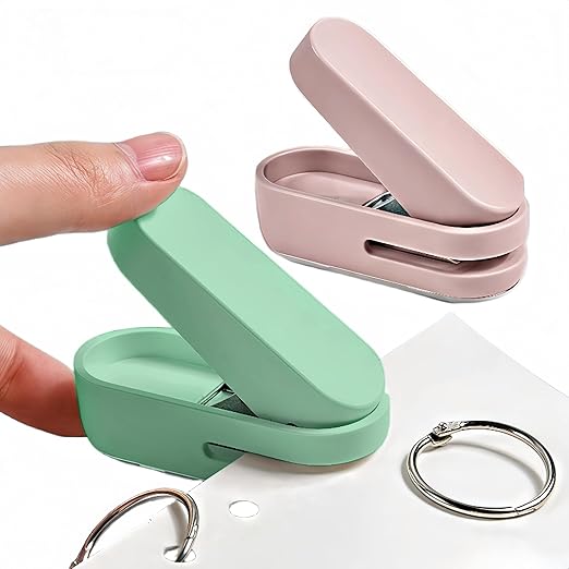Magnoloran 2 Pack Single Hole Punch, 1/4 inch Mini Small Hole Puncher Heavy Duty Paper Hole Puncher Small Hole Punch One Hole Puncher for Crafts Paper Cards Tags Scrapbook-Pink&Green-DeskLoop Office
