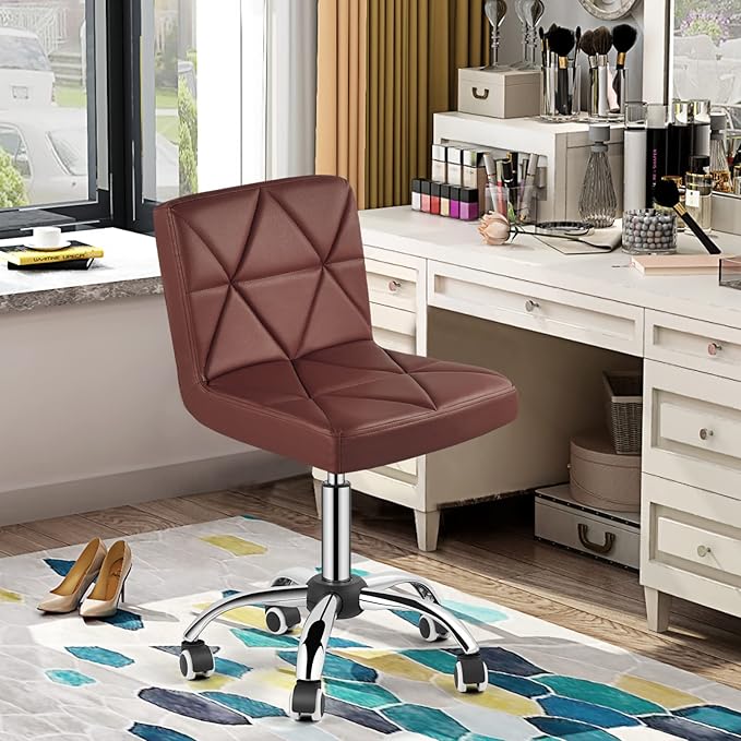 COSVALVE Armless Desk Chair, Mid Back 360 Swivel Office Chair, Height Adjustable Executive Conference Task Chair with Rolling Wheels and Diamond Pattern for Home Bedroom Computer Barber, Brown-DeskLoop Office