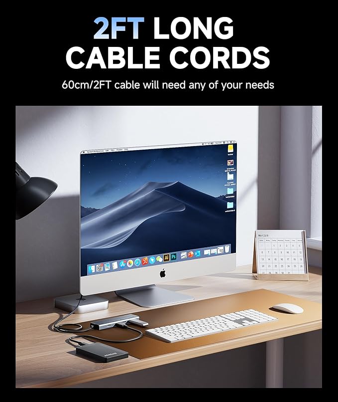 Aceele USB C Hub 10Gbps, USB 3.2 Gen 2 Hub with 4 USB-C 3.2 Ports, 100W Power Delivery, 2FT Cable High Speed USBC Multiport Splitter for MacBook Pro/Air, iMac, iPad Pro(Not Support Extend Monitor)-DeskLoop Office