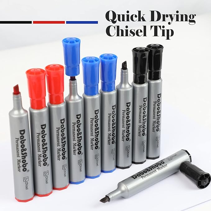 Dabo&Shobo Permanent Markers 24 Count, 3 Assorted Colors, Chisel Point Permanent Markers For Kids and Adult Coloring as Office, School Supplies-DeskLoop Office