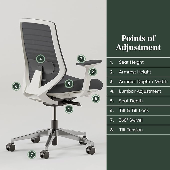 Branch Ergonomic Chair - A Versatile Desk Chair with Adjustable Lumbar Support, Breathable Mesh Backrest, and Smooth Wheels - Experience Optimal Comfort and Support - Graphite - White-DeskLoop Office