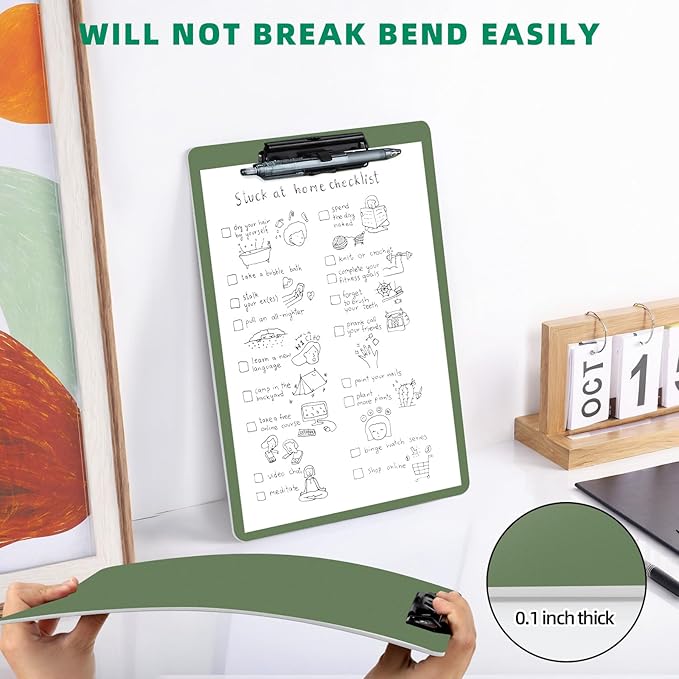 Clipboard with Pen Holder, 6 Pack Plastic Clipboard with Low Profile Metal Clip, Hanging Clip Boards Holds 8.5x11 Inch Papers, Standard A4 Letter Size Clip Boards for Offices & School, Green-DeskLoop Office