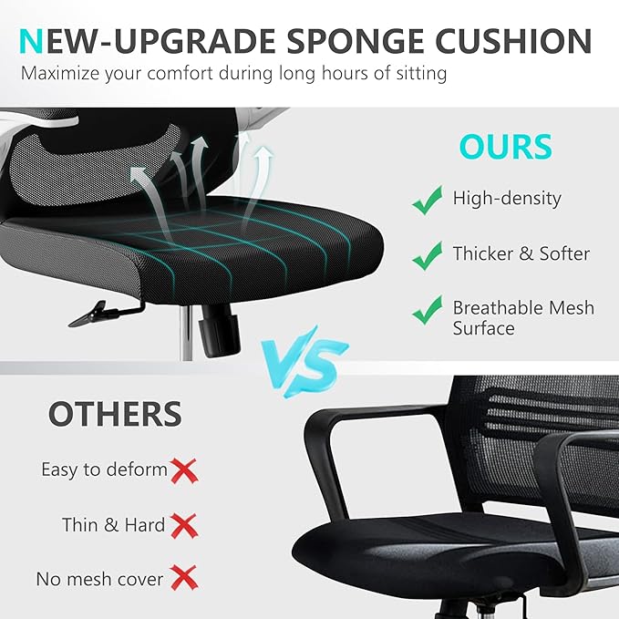 Mesh Office Chairs, High Back Ergonomic Office Chair with Lumbar Wide Comfty Compute Desk Chair for Home & Office Bedroom Study Student (Black)-DeskLoop Office