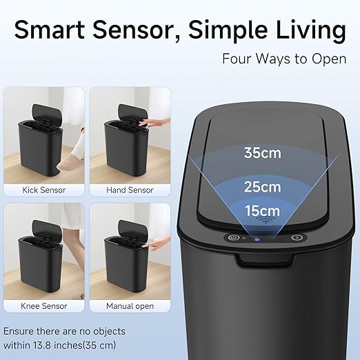 TIPGO Automatic Motion Sensor Bathroom Trash Can with Lid, 2.6 Gallon Touchless Trash Bin, Smart Garbage Can Plastic Slim Wastebasket for Bedroom, Office, Dorm (Black)-DeskLoop Office