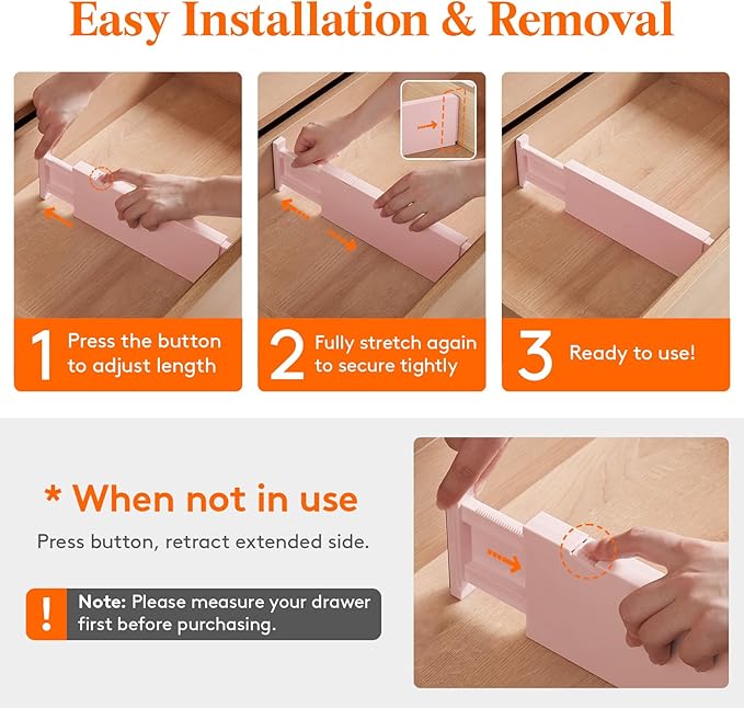 Lifewit 9 Pack Drawer Dividers 4" High, 11-17" Adjustable Drawer Organizers for Clothes, Expandable Dresser Separators in Bedroom/Bathroom/Kitchen/Fridge/Office Organization and Storage, Pink-DeskLoop Office