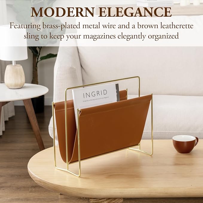 MyGift Magazine Holder Magazine Rack Floor 15-Inch Modern Brown Leatherette & - Image 6