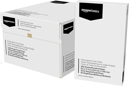 Amazon Basics Multipurpose Copy Printer Paper, 20 lb, 8.5 x 14 Inches, 10 Reams (5,000 Sheets), 92 Bright, White-DeskLoop Office