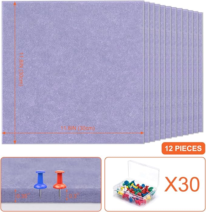 Cork Boards for Walls 48" x 36" Felt Board Alternative, 12 Pack Felt Wall Tiles Bulletin Board, Large Cork Board for Office Pin Board Tack Board Cork Boards-DeskLoop Office