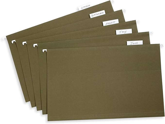 Blue Summit Supplies Hanging File Folders, 1/5 Cut Adjustable Tabs, Legal Size, 5 Tab Locations, Designed for Legal and Law Office File Organization, Standard Green, 50 Pack, Legal Size-DeskLoop Office