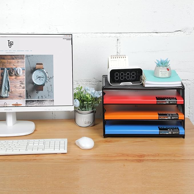 Samstar Paper Letter Tray, 3 Tier Desk File Organizer Paper Sorter Letter Shelf Rack, Mesh Made,Black ...-DeskLoop Office