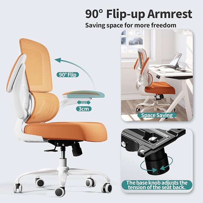 TRALT Office Chair - Ergonomic Desk Chair with Adjustable Lumbar Support, Mesh Computer Chair, Executive Chairs for Home Office Comfortable Lumbar Support (Orange)-DeskLoop Office