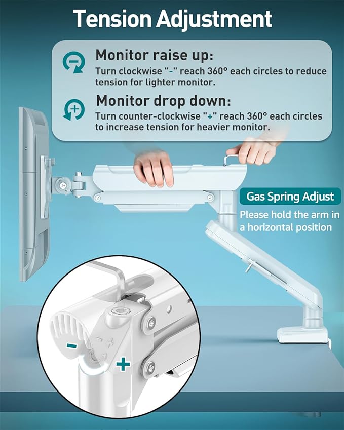 Single Monitor Desk Mount, 13-32 inch Adjustable Gas Spring Monitor Arm, Computer Monitor Stand Holder with Clamp and Grommet Base, Fits 4.4 to 22lbs Screens, VESA Mount Bracket, White, Freelift Pro-DeskLoop Office